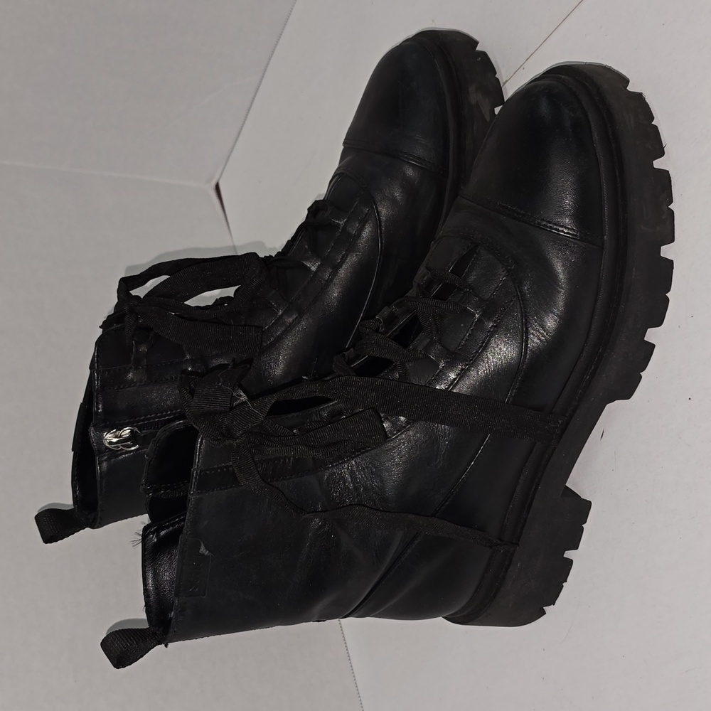 Schutz Kaile Black Leather Combat Boots Women 8 - Picture 1 of 15